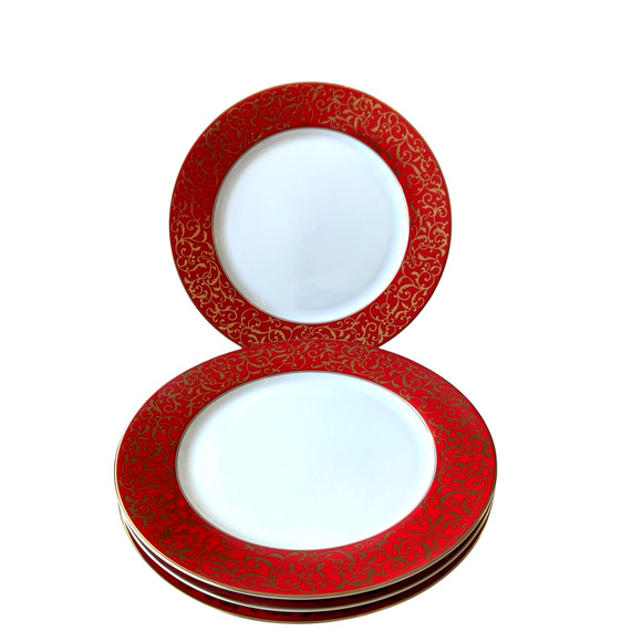 Mikasa Parchment Red Dinner Plates 11in Set of 4 Fine Porcelain NEW - Picture 1 of 16